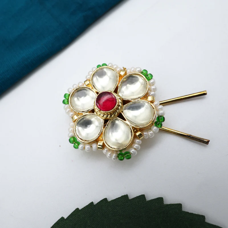 Flower Pearl Kundan Outline Hair Choti Pin